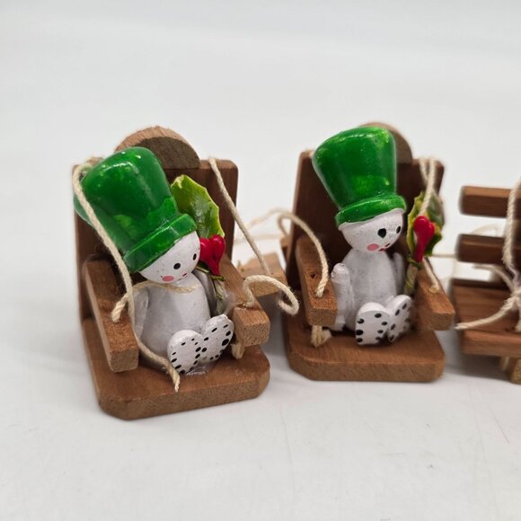 Vintage Wooden Christmas Ornament Figures on Swing Set of 5 Taiwan AS IS - Picture 2 of 11